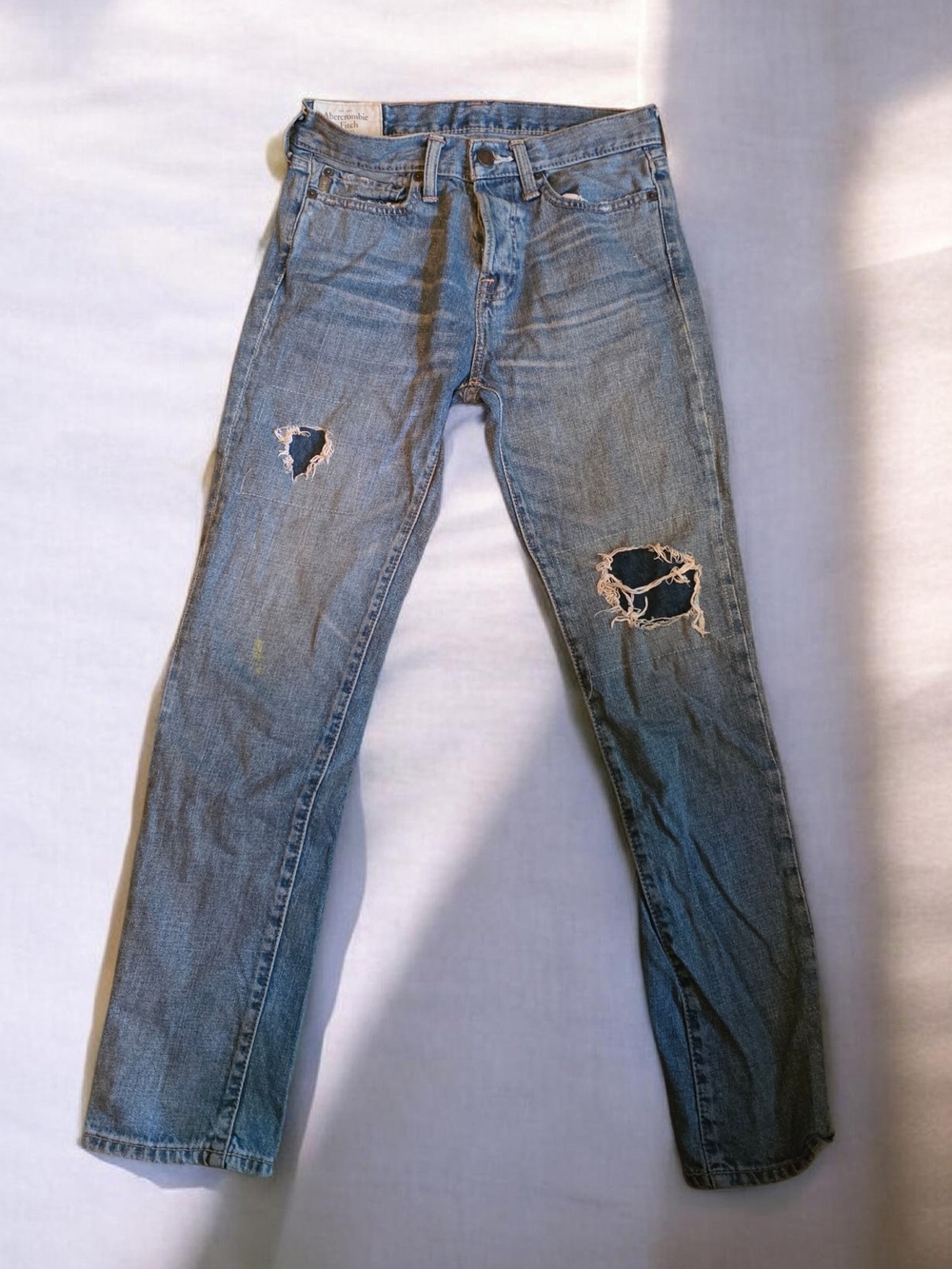 Abercrombie & Fitch Light Blue Straight-Leg Ripped Jeans